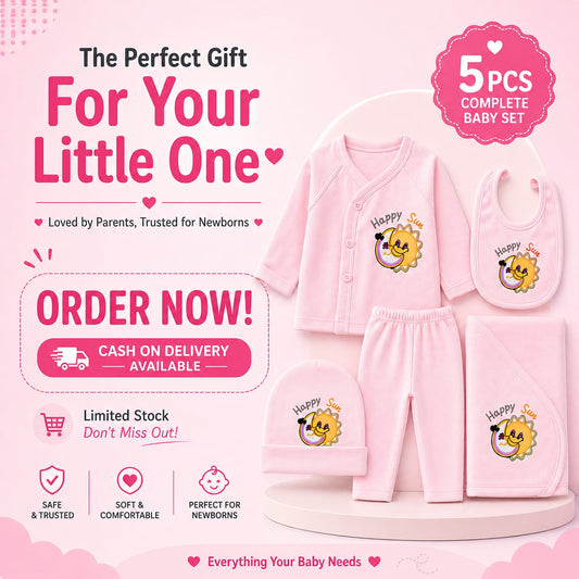 BabyAura 5PCS Newborn Baby Clothing Set – 100% Cotton Soft & Comfortable Baby Gift Set