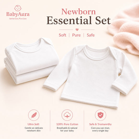 BabyAura Newborn Essential Set – Ultra Soft 100% Pure Cotton for Newborn Babies