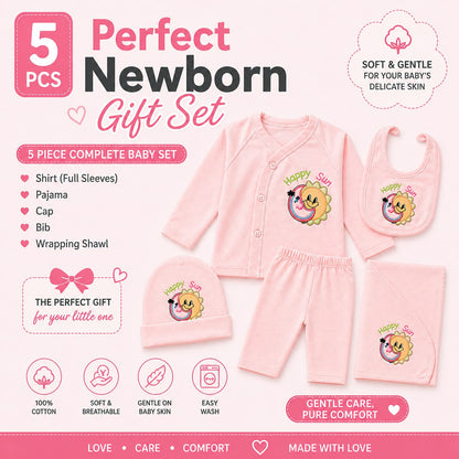 BabyAura 5PCS Newborn Baby Clothing Set – 100% Cotton Soft & Comfortable Baby Gift Set