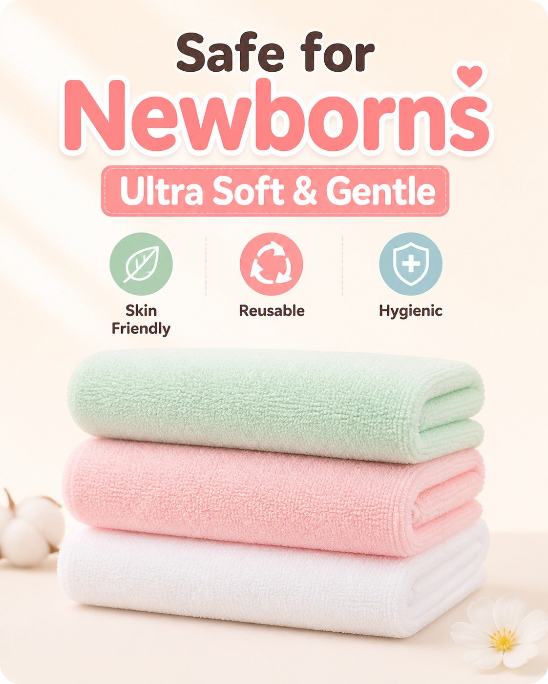 BabyAura Ultra Soft Baby Washcloth Set – Gentle & Reusable Newborn Cleaning Towels