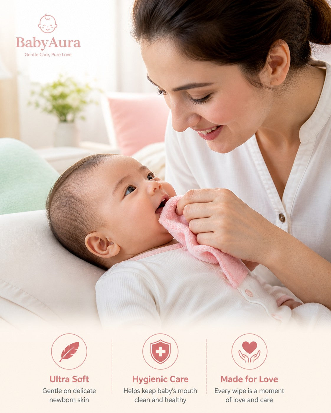 BabyAura Ultra Soft Baby Washcloth Set – Gentle & Reusable Newborn Cleaning Towels